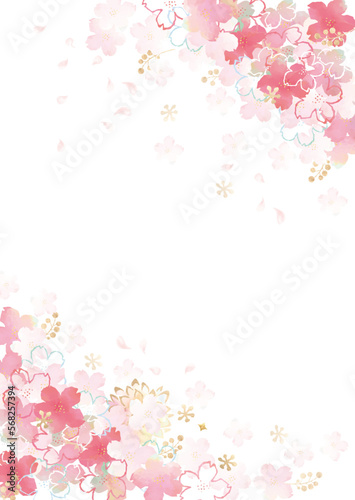 桜　花びら　水彩　和柄　背景　ベクター