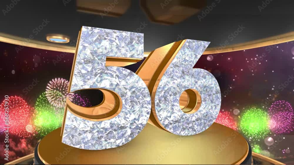 56th birthday animation in gold and diamonds with fireworks background ...