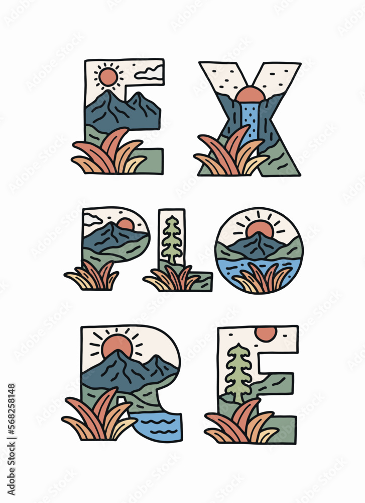 Explore letter vector with nature outdoor design inside