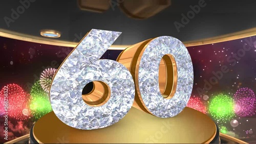 60th birthday animation in gold and diamonds with fireworks background, 
Animated 60 years Birthday Wishes in 4K 
