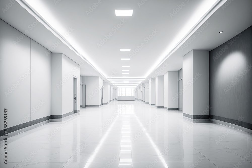 Empty hallway in modern building a modern empty white corridor hallway for background ,3d illustration