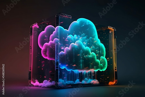 Cloud Computing Creative Illustration. Cloud Package, Cloud Services, AI Cloud, 3D, 4k quality, High Resolution. photo