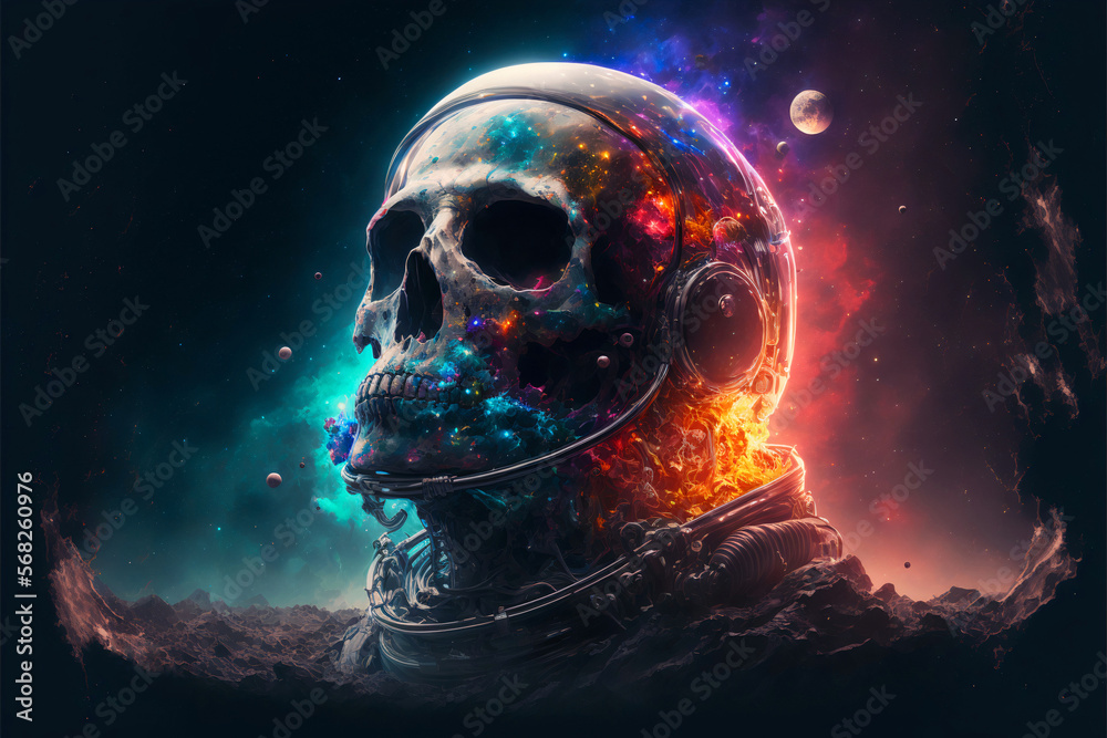Skeleton astronaut in space, Generative Ai Skeleton astronaut in space, Generative Ai