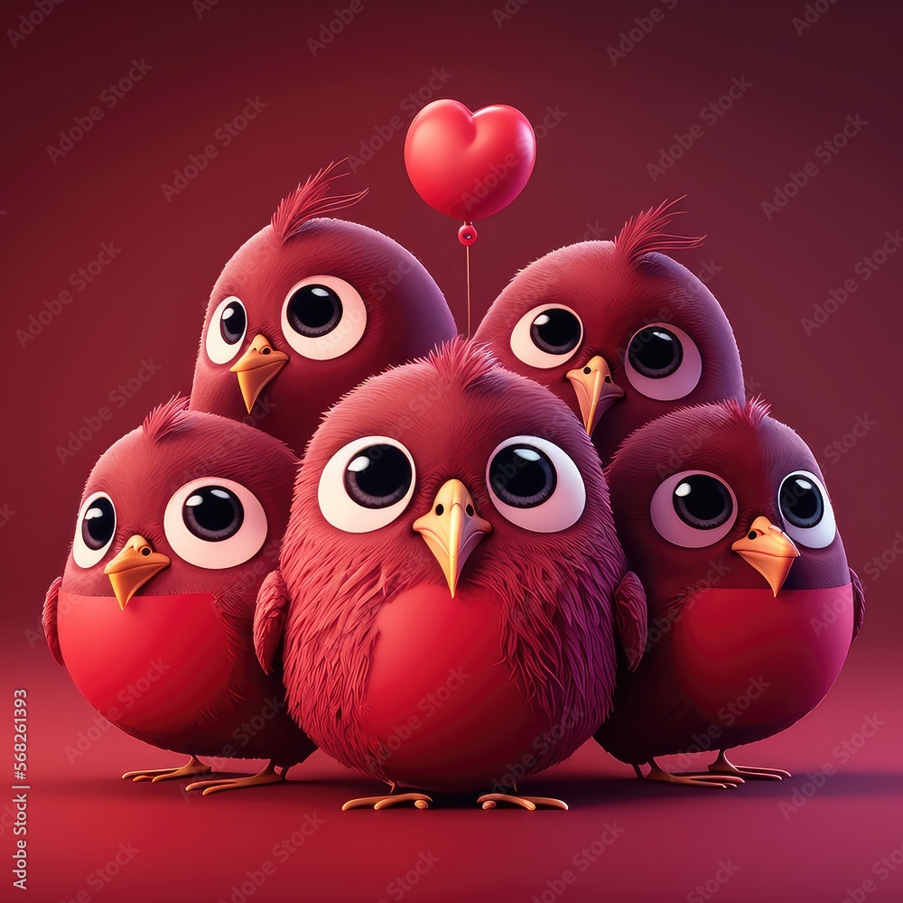 Fototapeta premium cute birds valentine day, character cute animal with generative ai