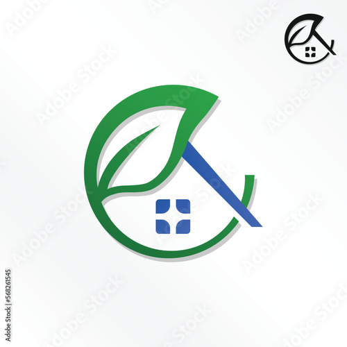 Leaf and House Logo Clean Elegant Modern Design (Editable)