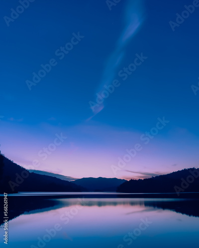 Blue sky with the reflection in the water after sunset in the river of Tasmania  Australia