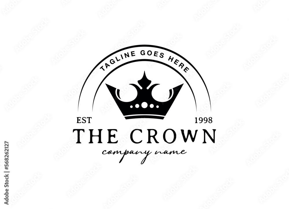 Vintage Crown Logo Royal King Queen abstract Logo design vector template. Geometric symbol Logotype concept icon.