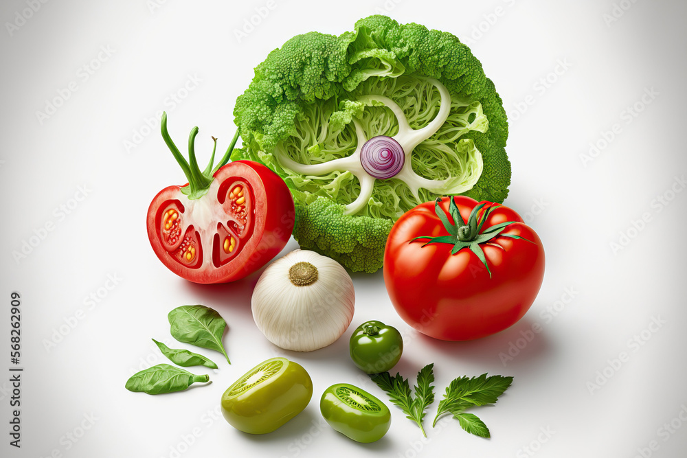 an image of uncooked vegetables on white. Generative AI an image of uncooked vegetables on white. Generative AI