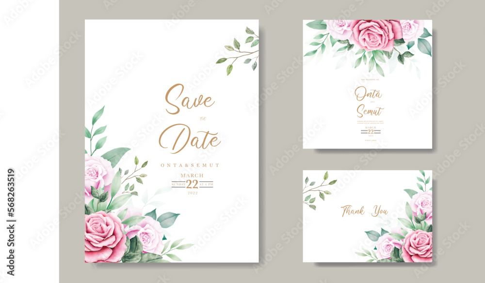 Beautiful watercolor floral wedding invitation template