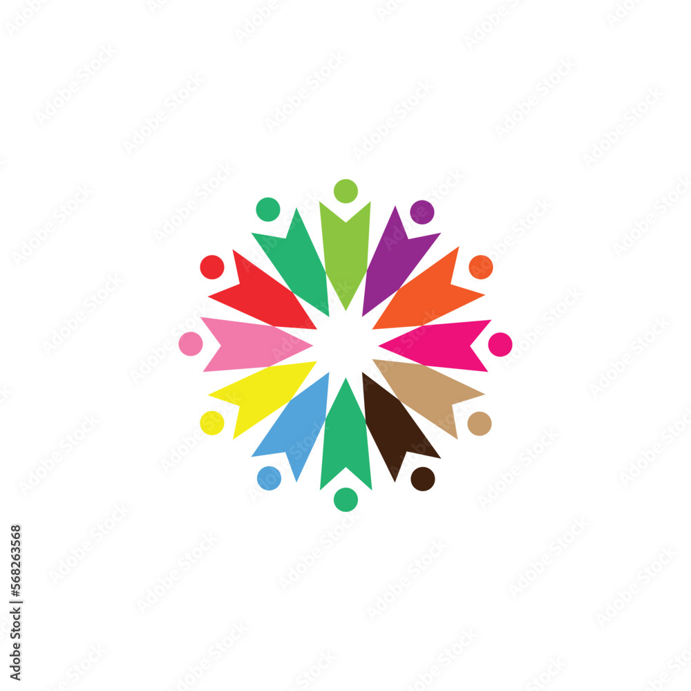 twelve people family team work diversity outline monoline logo vector icon illustration