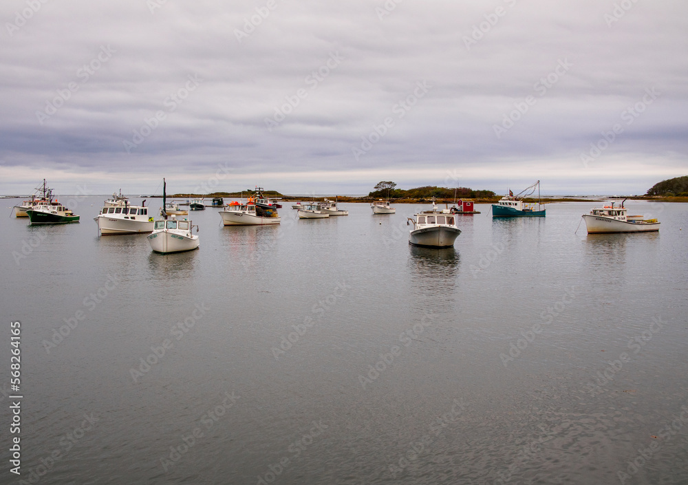 Fishing boats in the Atlantic Ocean in Kennebunkport, Maine, USA. Fishing boats in the Atlantic Ocean in Kennebunkport, Maine, USA.