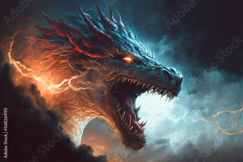 A digital painting featuring a fierce and magnificent dragon, capturing their power and grace through vivid colors and intricate details.
