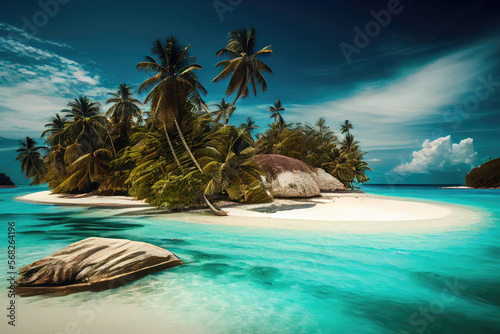 small island in the caribbean, palm beach and blue sea