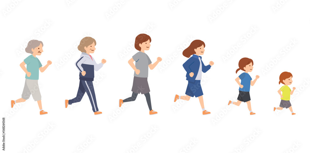 走るトレーニングウェアの女性のイラスト