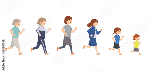 走るトレーニングウェアの女性のイラスト