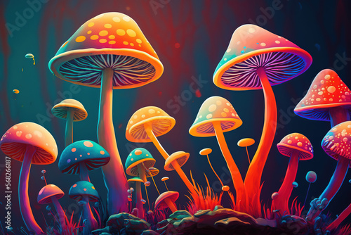 Psychedelic Mushrooms Art, Colorful Mushroom Vector, Mushroom Cartoon Design, Psychedelics, Magic Mushrooms, Mushroom Poster, Web, Print