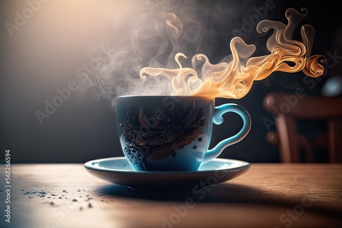 Enjoy a Freshly Brewed Cup of Coffee: Watch the Steam Rise from the Cup. Photo AI