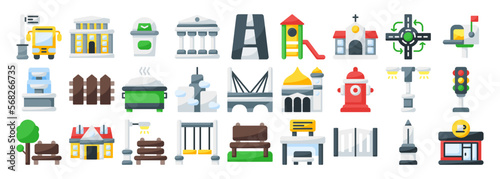 city icon set. vector illustration for web, computer and mobile app. flat style icon