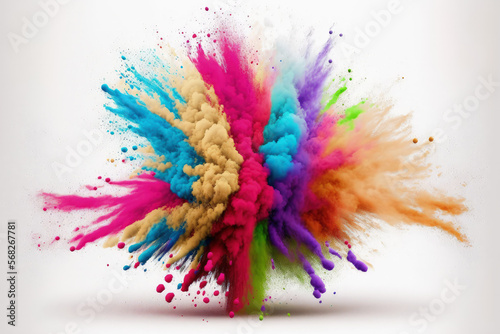 Isolated colored powder explosion on a white background. Generative AI