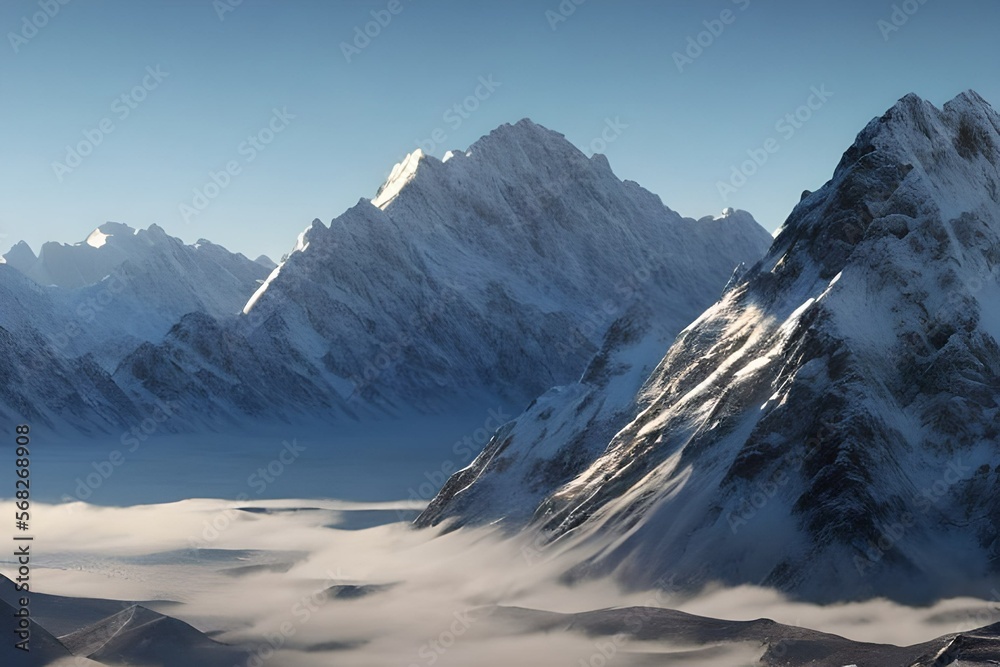 mountainous landscape with snow, generative ai