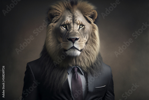 lion head business man character  AI generate