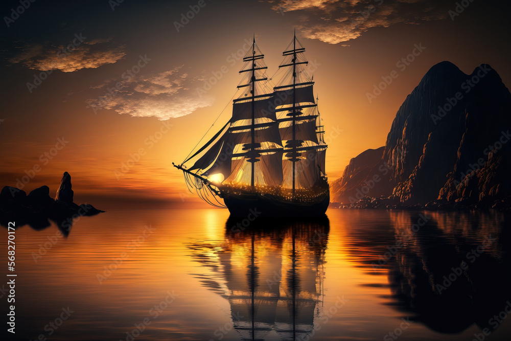 Obraz premium Sailboat against a stunning setting. Generative AI