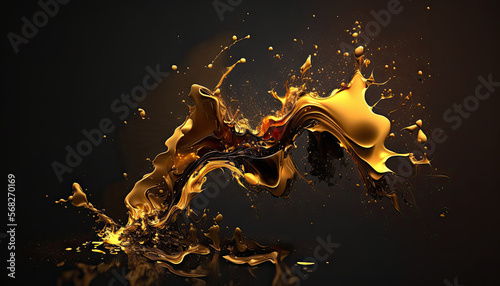 Explosive Splatter of Liquid Gold Metal on a Black Background - Generative AI