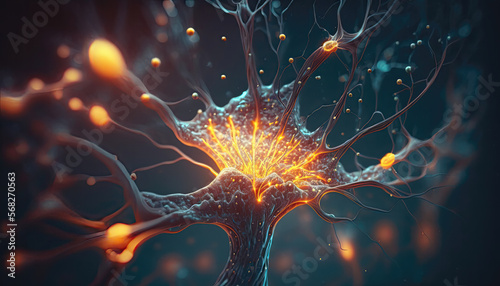 Fotografie, Tablou Neurological brain stem cells, firing neurons on dark background, nervous system