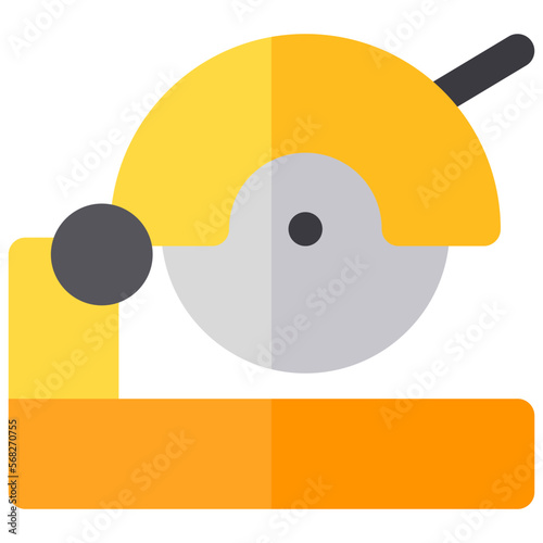 Isolated compound miter saw in flat icon on white background. Carpentry, saw machine, work tool photo