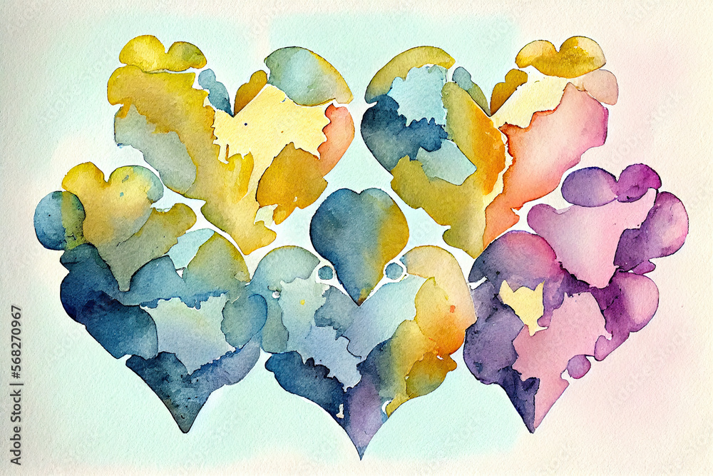 Abstract watercolor painting Hearts Reverse Coloring Page Generative AI