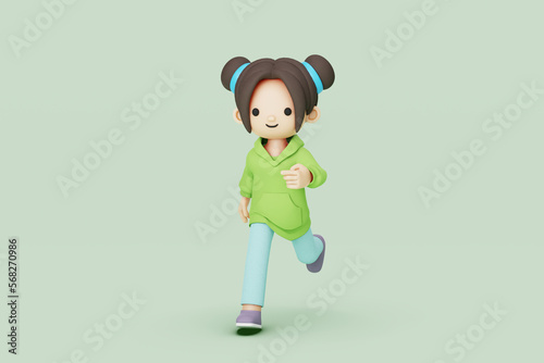 girl character running 3d render, 3d illustration