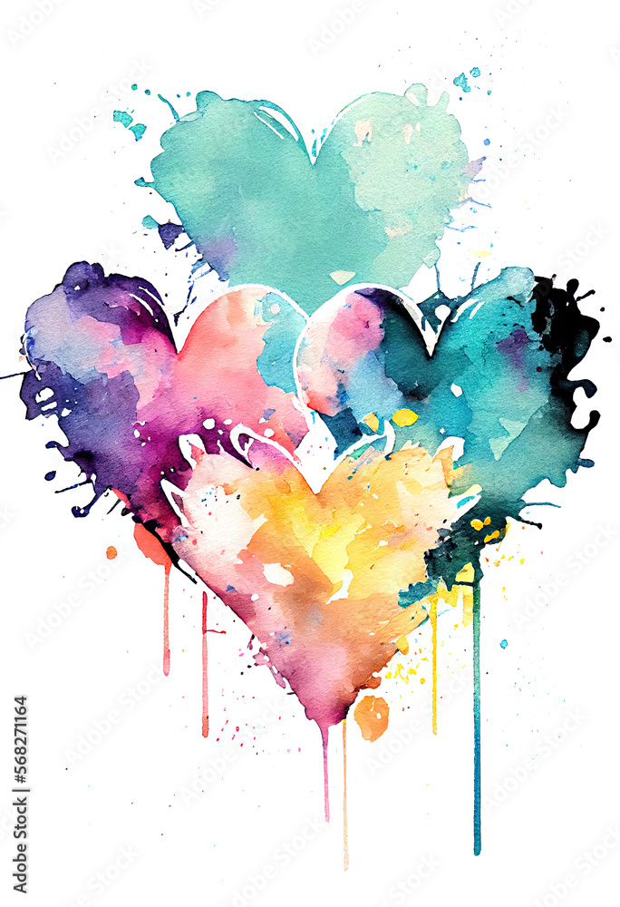 Abstract watercolor painting Hearts Reverse Coloring Page Generative AI