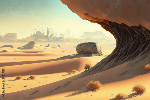 Sand desert scenery, no humans, and a dune setting. Generative AI