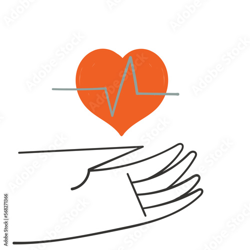 hand drawn doodle person holding heart beat illustration vector isolated