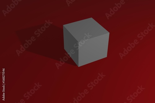 The three-dimensional cube that lies on the red floor. 3d rendering. 3d illustration