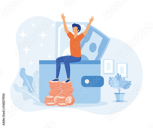 Investment illustration. People characters investing money in self development, health and making savings. Financial management, money savings and deposit growth concept. flat vector illustration