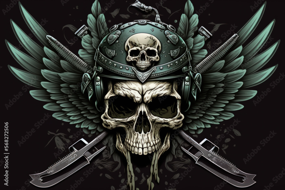Army Skull with Daggers and Wings. Generative AI Army Skull with Daggers and Wings. Generative AI