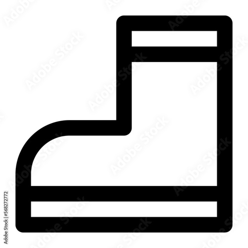 Isolated gumboot in outline icon on white background. Shoe, footwear, farming, gardening