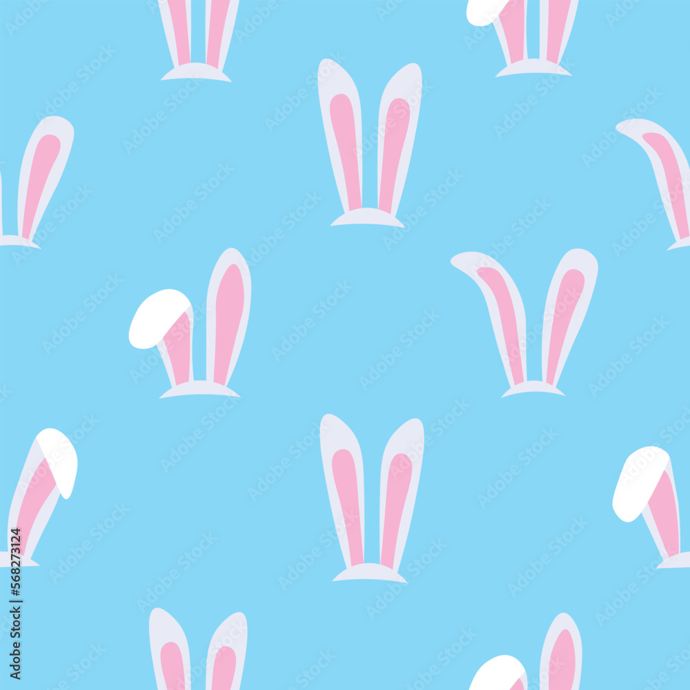 Many bunny ears on light blue background. Pattern for design Many bunny ears on light blue background. Pattern for design