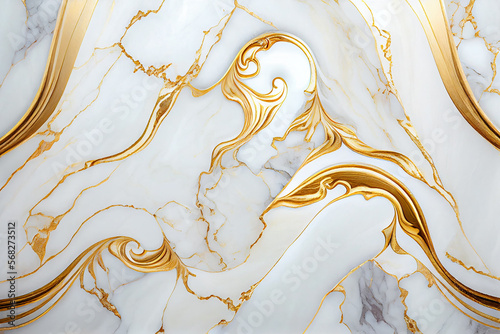 Natural White and Gold marble texture for skin tile wallpaper luxurious background. Creative Stone ceramic art wall interiors design. Generative AI