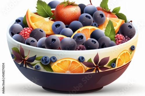 Fruit salad in bowl is fresh. Generative AI