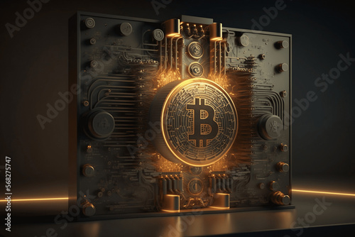 Bitcoin 3D Golden Coin and Blockchain Vector Images with Crypto and Digital Currency. Three Dimensional Bitcoins and Bitcoin Blocks with Depth and High Shine.