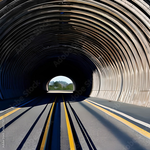 Illustration of Tunnel with yellow and gray stripes and blue sky in the background
