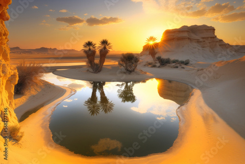 Beautiful scenery Sunrise over Siwa Oasis. Generative AI