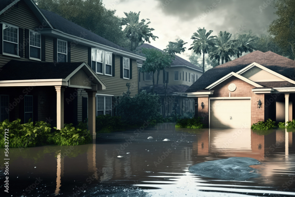 Orlando, September 29, 2022 Flooding a neighborhood that was hit by Hurricane Ian. Generative AI