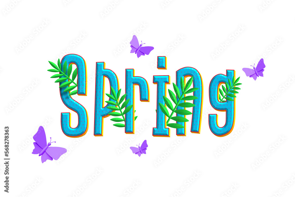 Obraz premium Spring floral 3d text with butterfly cutout