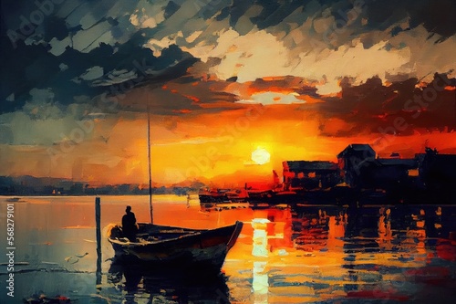 sunset, impressionism oil painting, AI Art