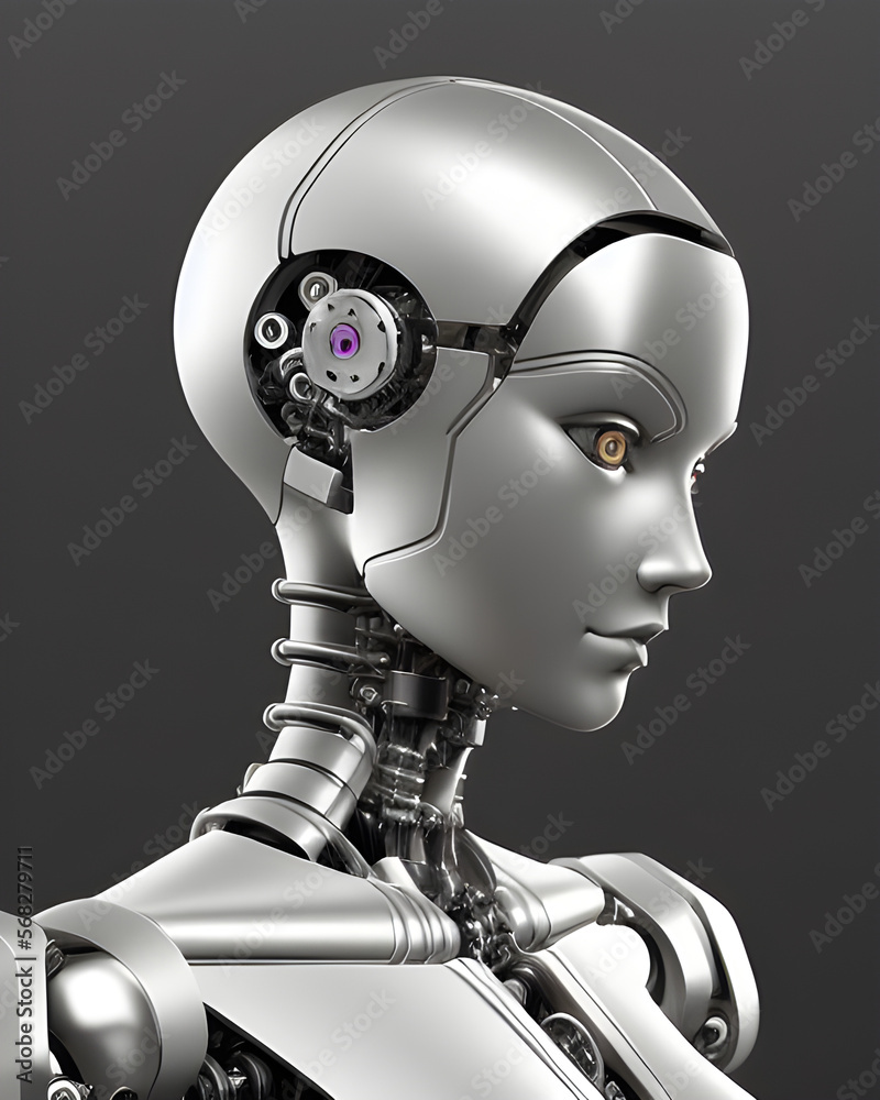 3D robot, android, cyborg, with glowing eyes and silver body. This is a generative AI picture. 3D robot, android, cyborg, with glowing eyes and silver body. This is a generative AI picture.