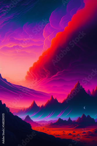 sunset in mountains, landscape, Generative AI