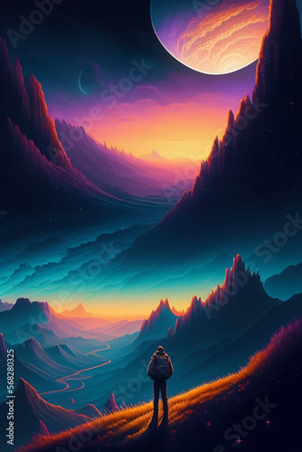Synthwave sunset in the mountains, Generative AI